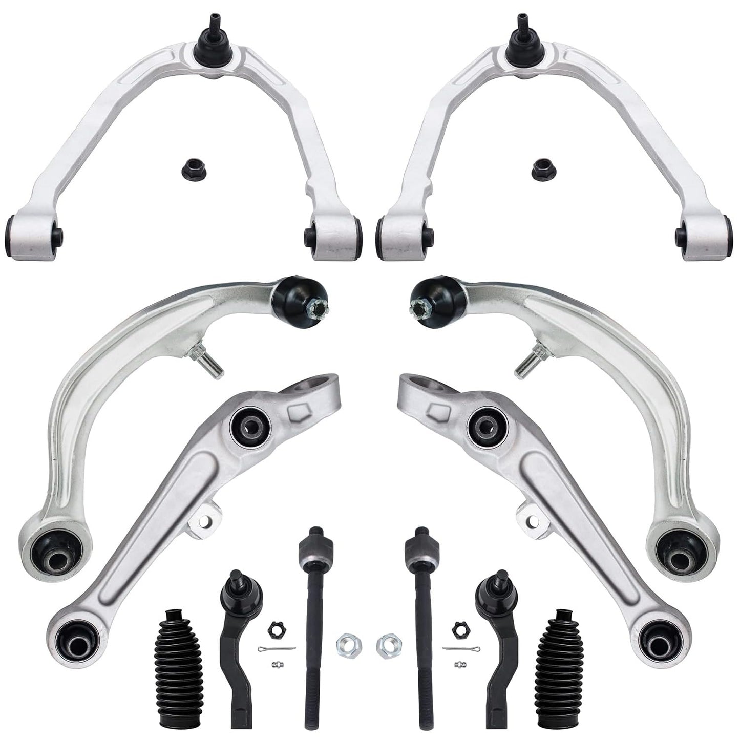 Detroit Axle - RWD Front End Kit for 03-04 Infiniti G35 Nissan 350Z, Lower Forward Rearward & Upper Control Arms Tie Rods Boots