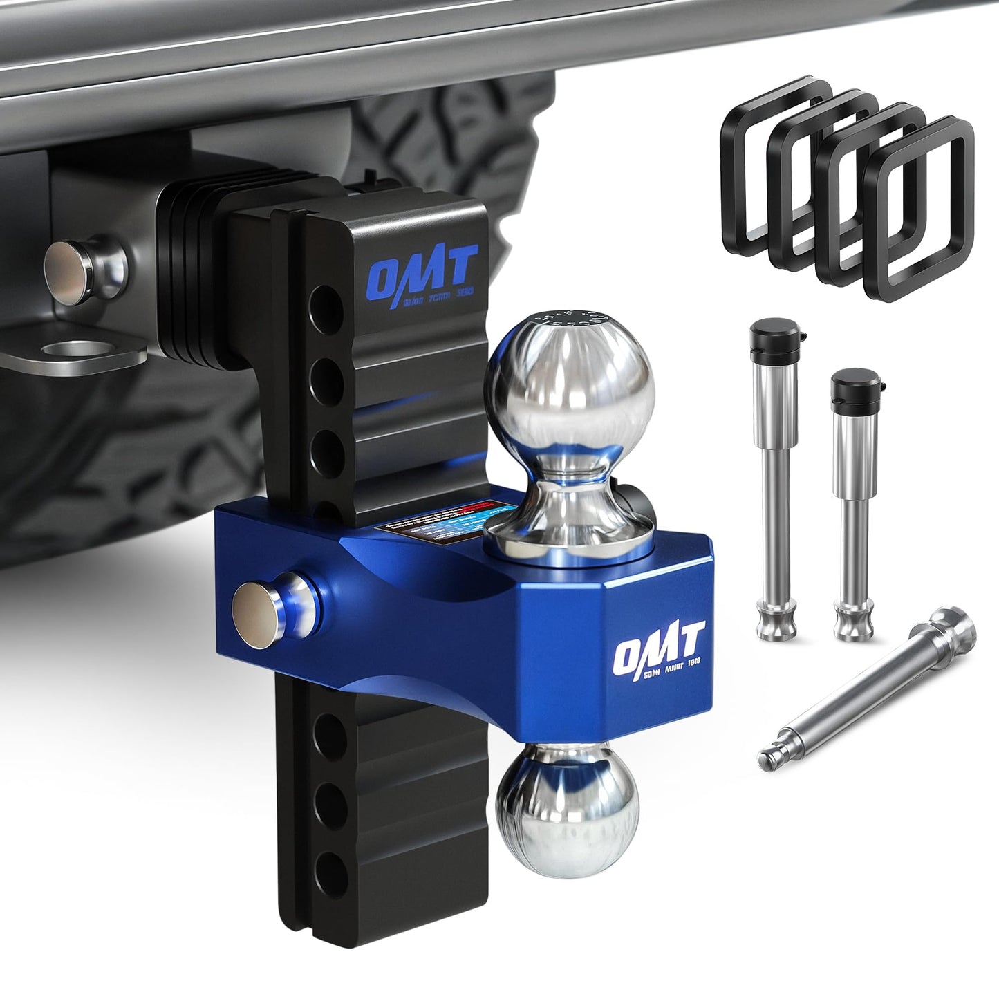 Orion Motor Tech Adjustable Trailer Hitch, Fits 2 in Receiver 8 in Drop & Rise, 12500 LBS GTW, Class 3, 4 Hitch, Heavy Duty Alum