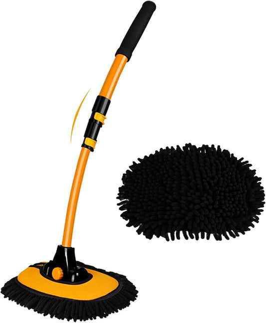 NEZENO 43 Car Wash Brush with Long Handle Chenille Microfiber Car Wash Kit Mitt Retractable Bent Pole Car Wash Mop for Cars RV