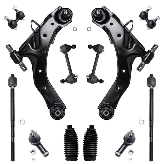 Detroit Axle - Front 12pc Suspension Kit for 01-06 Hyundai Elantra 2001 2002 2003 2004 2005 2006, 2 Lower Control Arms w/Ball Jo