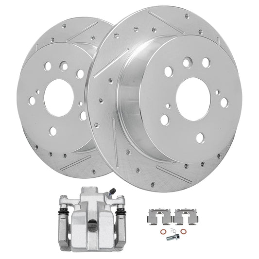 Detroit Axle - Rear Brake Kit for 2012-2017 Toyota Camry, 2013-2018 Avalon Lexus ES300h ES350, Drilled & Slotted Brake Rotors Di
