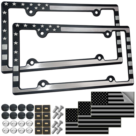 American Flag License Plate Frame Patriotic USA Flag Car Tag Cover, Rust Rattle Proof Plastic Holder with Mounting Hardware Kit,