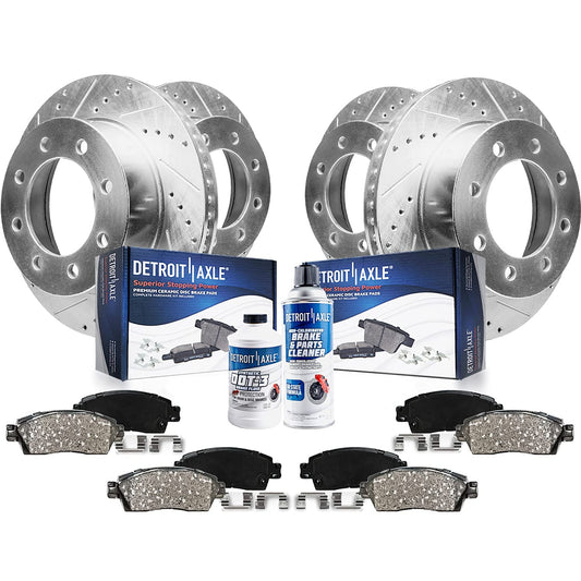 Detroit Axle - Brake Kit for Chevy Express GMC Savana 2500 3500 Drilled & Slotted Brake Rotors 2003 2004 2005 Ceramic Brakes Pad