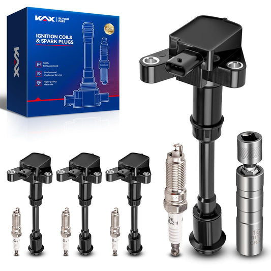 KAX OEM Performance Set of 4 Ignition Coil Pack & Iridium Spark Plugs w/Magnetic Socket for Ford Escape 2013-2016, Fusion 2013-2