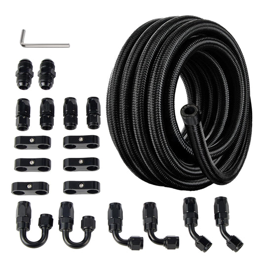EVIL ENERGY 8AN Fuel Line Kit, 8AN Nylon Braided Fuel Line Hose Fitting Kit CPE 10FT Black